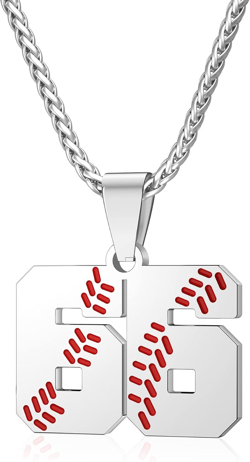Wikavanli Personalized Baseball Jersey Number 00-99 Necklace - Stainless Steel Baseball Chain Pendant Necklace - Team Jewelry Gift for Boys, Girls, Men, Women - Image 1